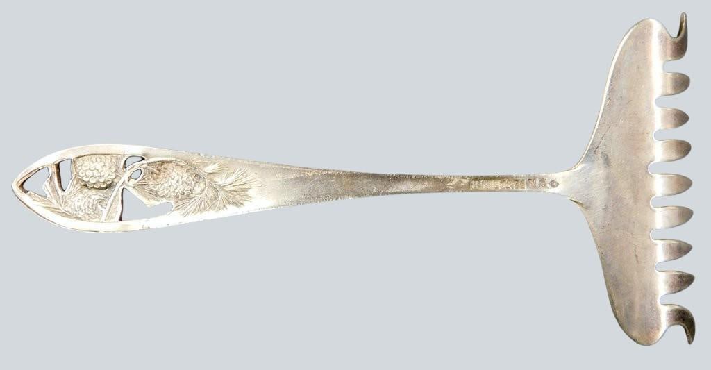 Silver Plate Ice Cream Fork w/ Pinecone Motif and Makers' Marks - 3