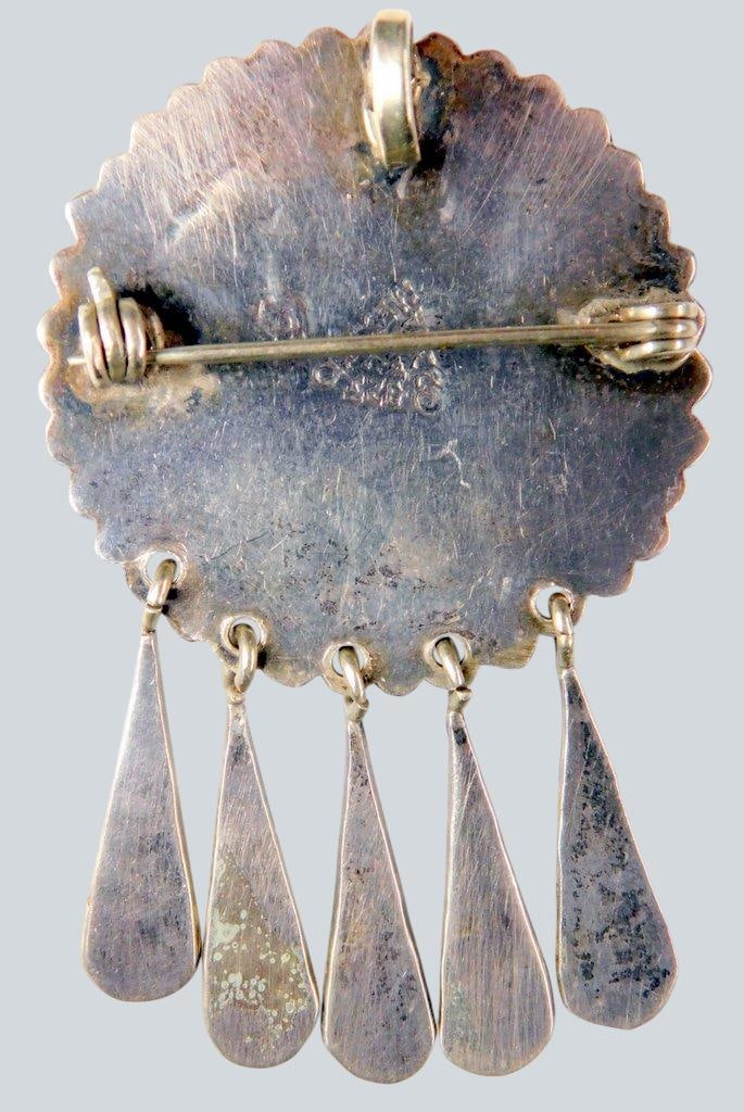 Taxco Sterling Silver Brooch and Earrings Set w/ Turquoise Inlay - 3