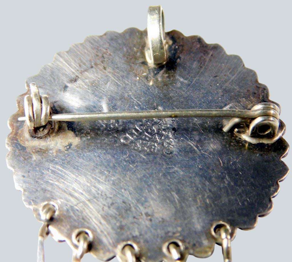 Taxco Sterling Silver Brooch and Earrings Set w/ Turquoise Inlay - 4