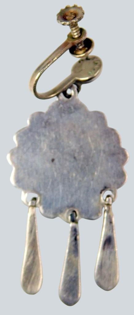 Taxco Sterling Silver Brooch and Earrings Set w/ Turquoise Inlay - 7