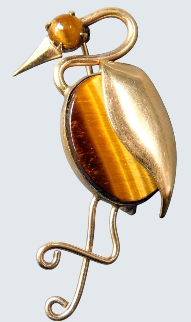 Gold-Tone Figural Brooch and Bird Pin w/ Tiger's Eye Stone - 4