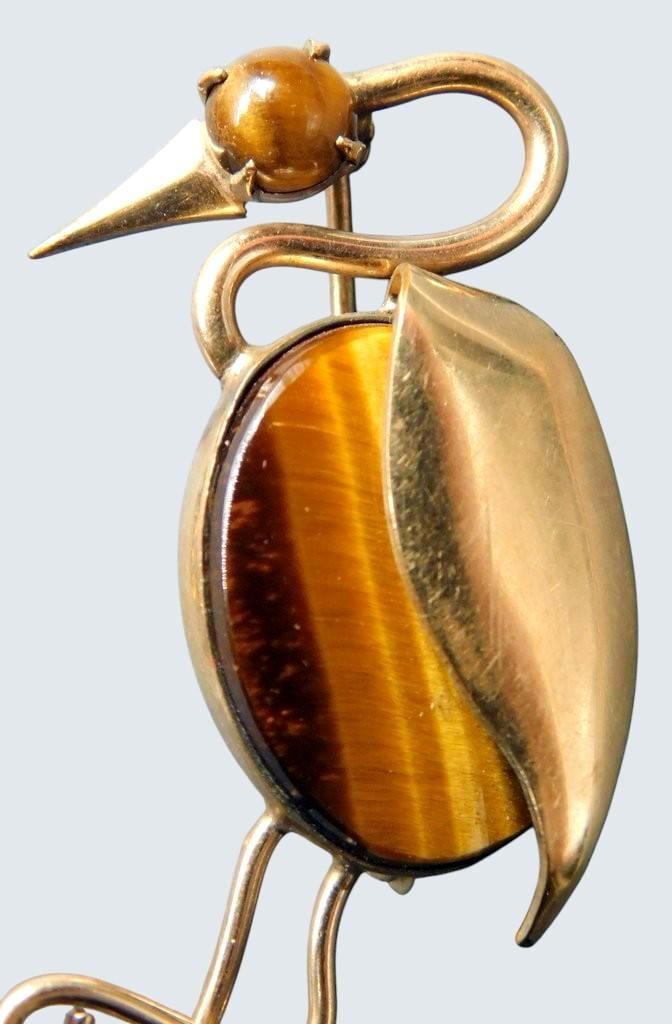 Gold-Tone Figural Brooch and Bird Pin w/ Tiger's Eye Stone - 5
