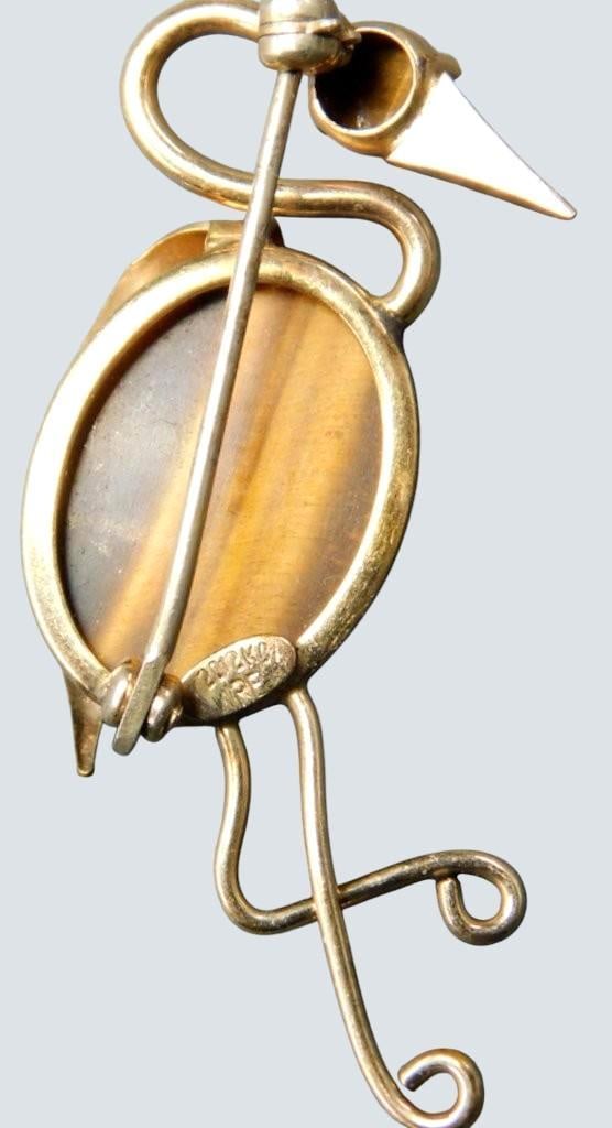 Gold-Tone Figural Brooch and Bird Pin w/ Tiger's Eye Stone - 6