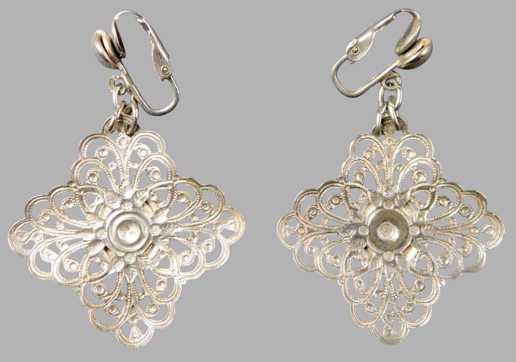 Kramer of N.Y. Rhinestone Bracelet and Filigree Clip-On Earrings Set - 10