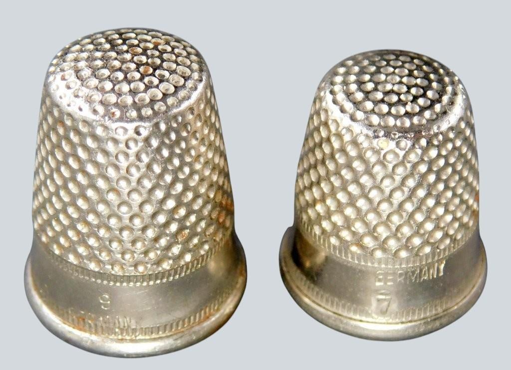 Jewelry and Decorative Items Including Scarab Bracelet, Brooches, and Thimbles - 12
