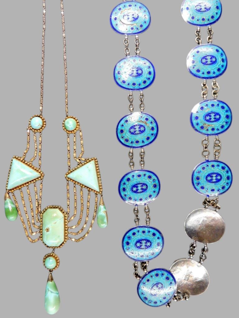 Grouping of Jewelry Items Including Enameled Belt, Tourquoise Necklace, and Bird Pin - 2