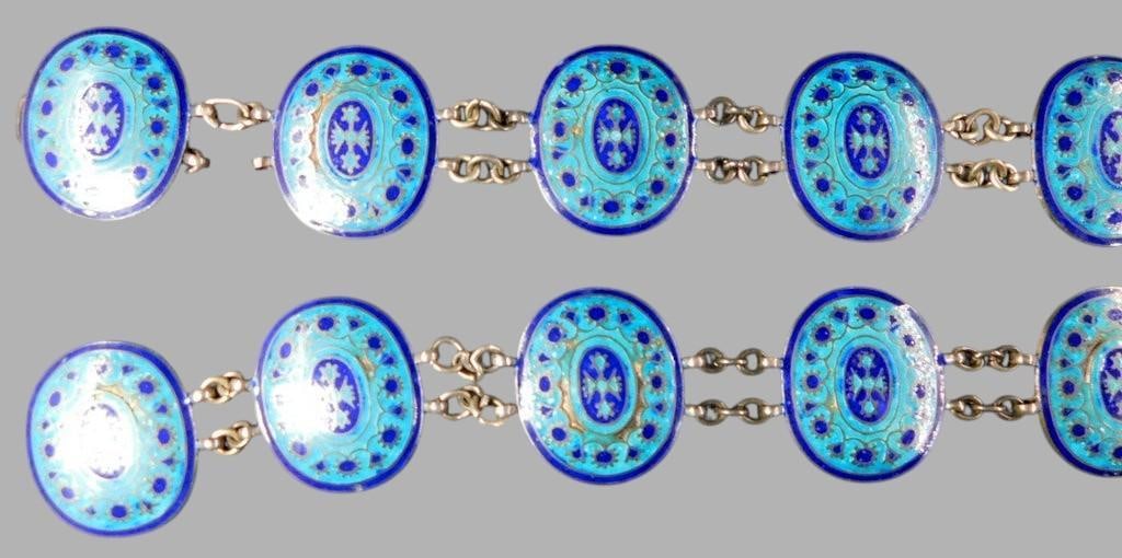 Grouping of Jewelry Items Including Enameled Belt, Tourquoise Necklace, and Bird Pin - 6