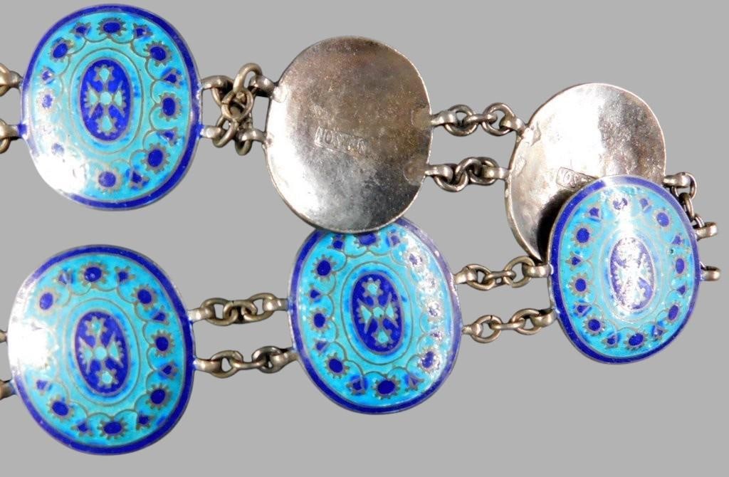 Grouping of Jewelry Items Including Enameled Belt, Tourquoise Necklace, and Bird Pin - 8