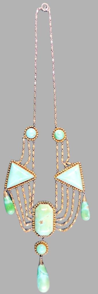Grouping of Jewelry Items Including Enameled Belt, Tourquoise Necklace, and Bird Pin - 9