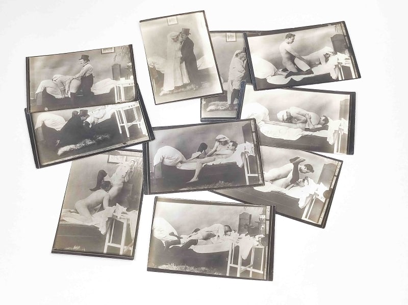 10 Stk. antike erotische Postkarten: 10 Stk. antike erotische Postkarten s/w Serie Hochzeitspaar, ordentliche Exemplare Interne Nr. A0170300017