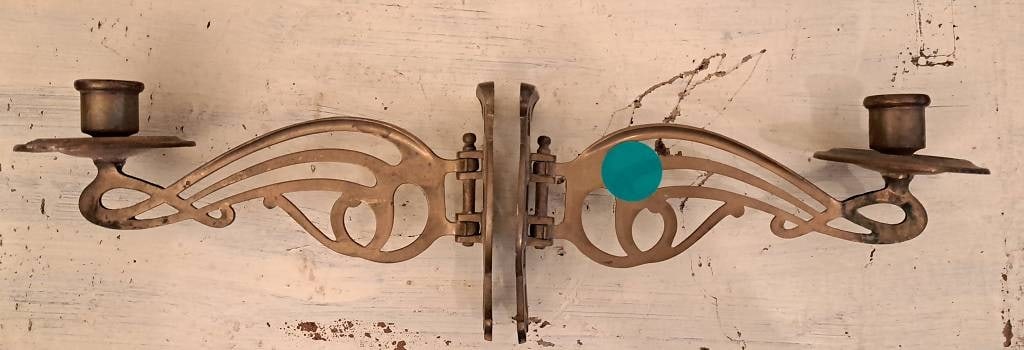 Paar Messing Jugendstil Klavierleuchter: Antike Jugendstil Messing Klavierleuchter Maße ca. 23 x 13cm Interne Nummer A0171400336