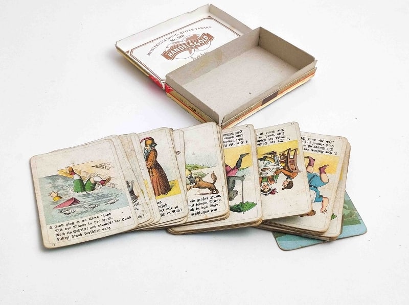 Antikes Kartenspiel Wilhelm Busch: Antikes Kartenspiel Wilhelm Busch, 22 Karten, teil. besch. Interne Nr. A0171600003