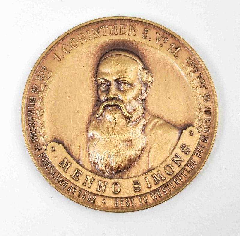 Freimaurer Medaille: Freimaurer Medaille Vorderseite Menno Simons geb. zu Wittmarsum Friedland Anno 1492, Rückseite Menonietengemeinde zu Hamburg & Altona Psalm 103 Vers 2 Ø ca. 5cm Gewicht ca. 49g ungeprüft