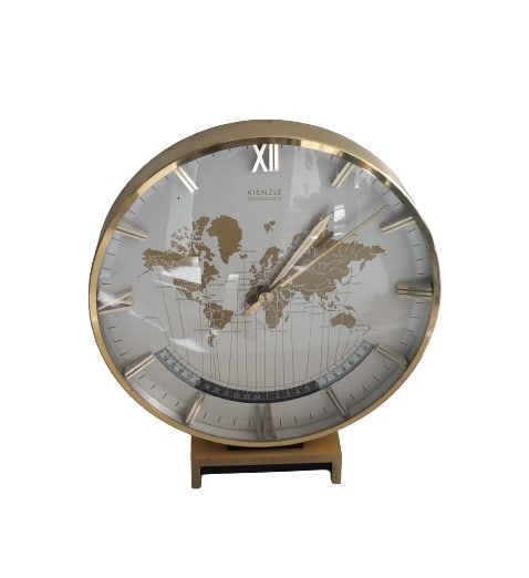 Kienzle Messing Tischuhr: Kienzlie Tischuhr Weltuhr, Messing, 1960er Jahre, Mid Century, Höhe ca. 29cm, Ø ca. 26cm Interne Nummer A0171400498