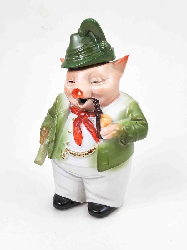 Antike Figurenflasche: Antike Keramikflasche, Figurenflaschen, Motiv Schwein, minim best., Maße ca. 17,5 x 8 x 5cm, Sammlerstück Interne Nr. A0170100016