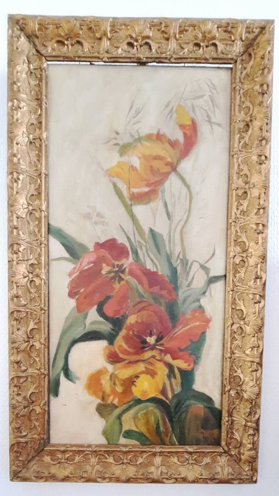 Antikes Blumengemälde Prunkrahmen: Antikes Blumengemälde im Prunkrahmen, u.r. unbek. Signatur, Rahmen ca. 70 x 39cm, Bildausschnitt ca. 27,5 x 58,5cm Interne Nr. A0171400077