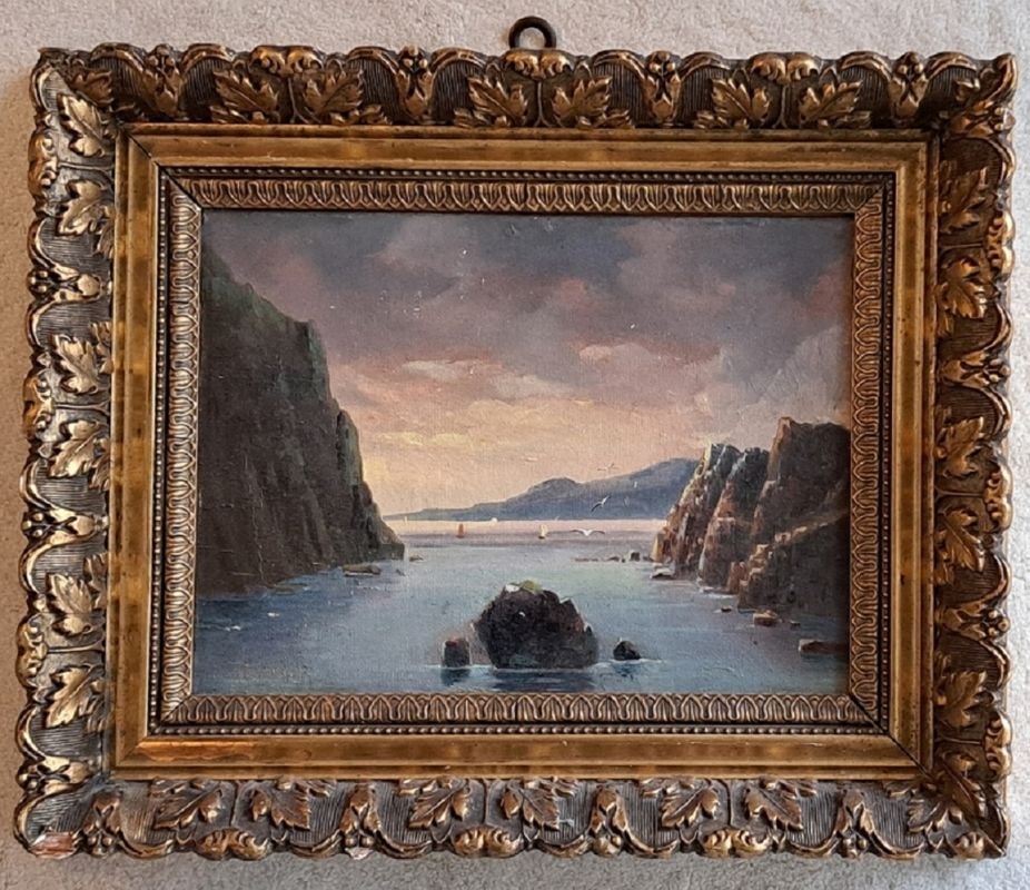 unbek. Künstler Küstenlandschaft: unbek. Künstler Küstenlandschaft Rahmenmaß ca. 34 x 28cm, Bildausschnitt ca. 23 x 16cm, Restaurationsobjekt Interne Nummer A0171400813