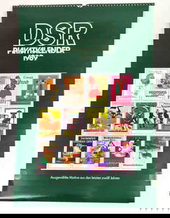 DSR Plakatkalender 1989: DSR Plakatkalender 1989 "Rückblick auf 12 Jahre DSR", 13 ausgewählte Plakate aus dem Archiv der Deutschen Städte-Reklame GmbH, Maße Kalender ca. 60 x 40cm, extrem seltenes, sehr gut