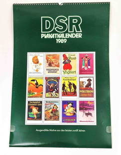 DSR Plakatkalender 1989: DSR Plakatkalender 1989 "Rückblick auf 12 Jahre DSR", 13 ausgewählte Plakate aus dem&nbsp;Archiv der Deutschen Städte-Reklame GmbH, Maße Kalender ca. 60 x 40cm, extrem seltenes, sehr gut erhaltene