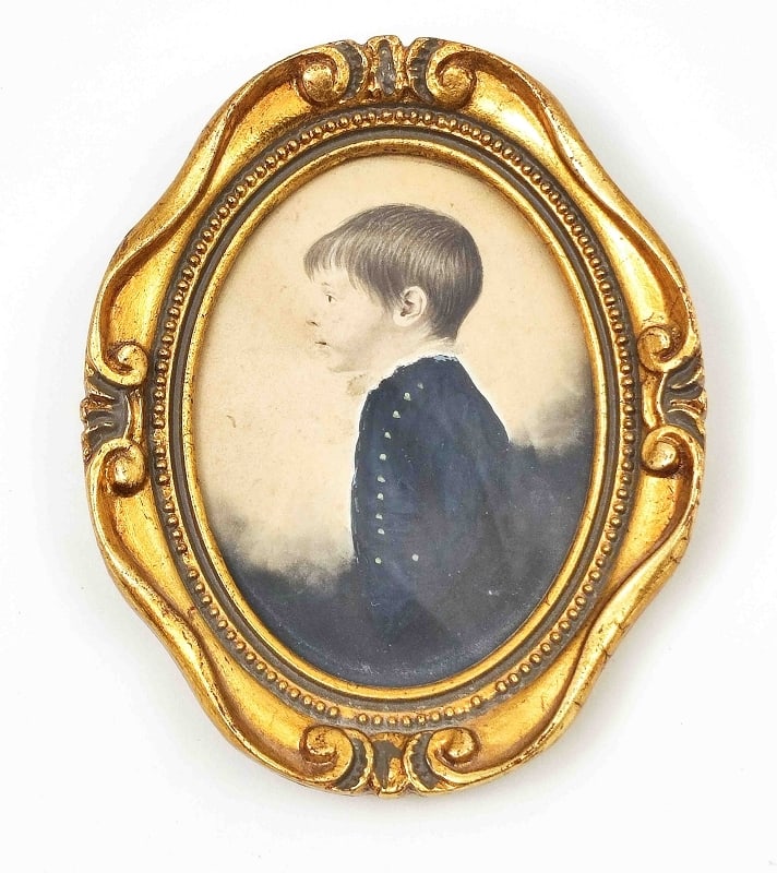 Antikes Portrait: Gerahmtes antikes Kinder Portrait eines unbek. Jungen, Maße Rahmen ca. 15 x 12,5cm, Bildausschnitt ca. 11 x 8cm Interne Nr. A0171400174