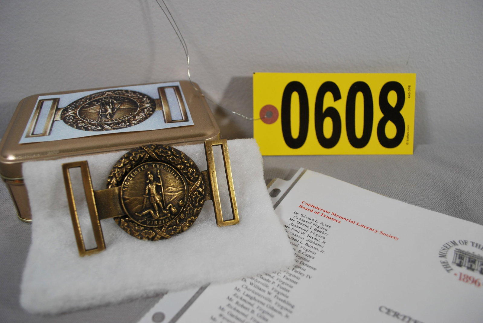 Confederate: Limited Edition JEB Stuart brass sword belt plate: No. 461 from an edition of 500, created from J.E.B. Stuart's sword belt plate, with letter of authenticity