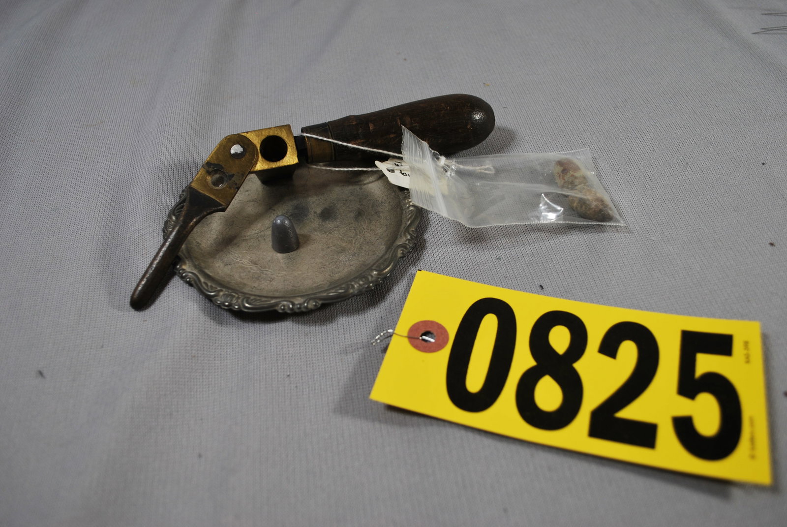 silver plated tip tray and .44 cal. Starr bullet mold: 19th century tip tray, bullet mold, Starr .44 cal. Bullet