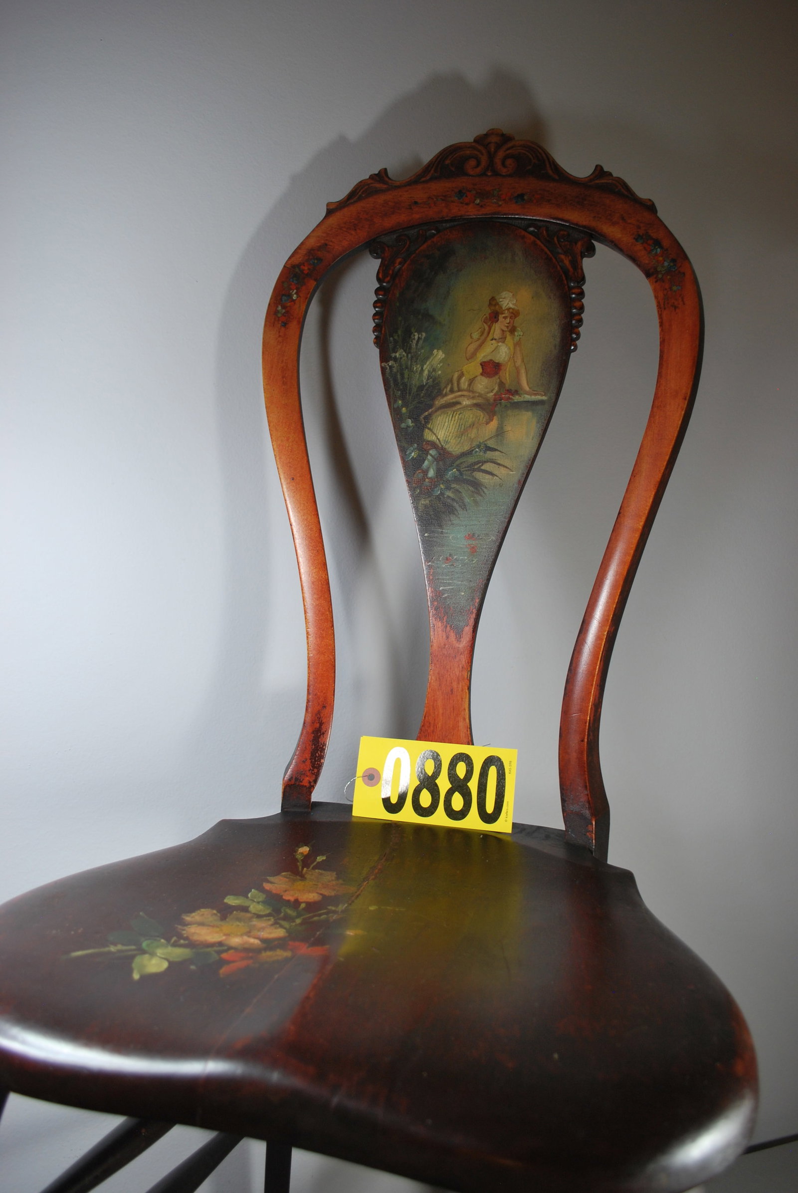 Victorian side chair: painted scenic back splat