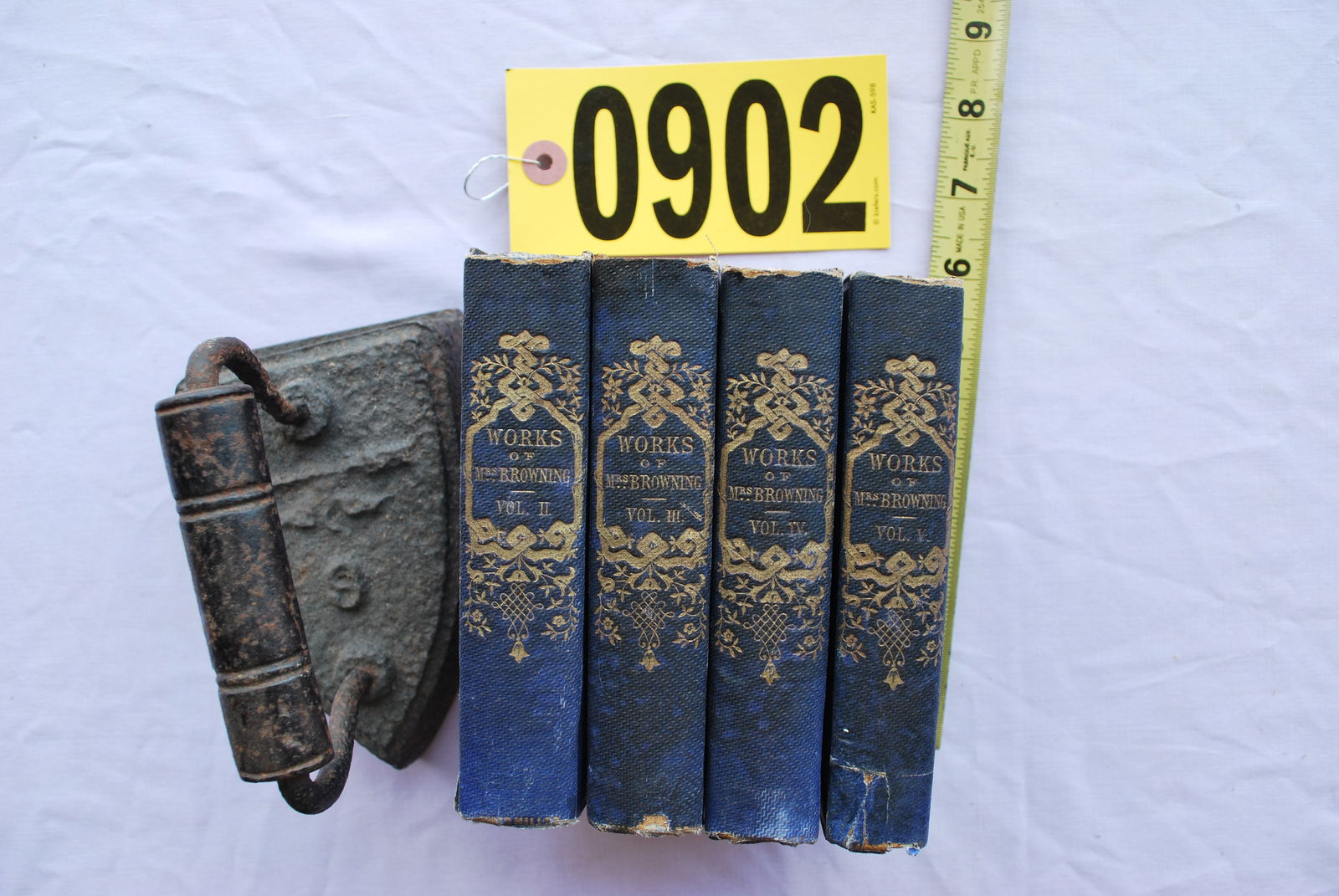 Works of Mrs. Browning, 4 vols.: Elizabeth Barrett Browning, Works of Mrs. Browning, New York: James Miller, 1865. missing volume 1. gilt, cloth bound.