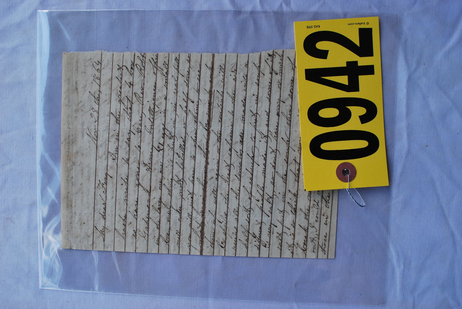 Confederate civilian letter: Sarah Goodridge to "my dear Ferg," 11/28/1864. A letter to her brother, Ferguson Goodridge, Company G 6th Virginia Infantry. Reference materials including copies of F. Goodridge's service records and 