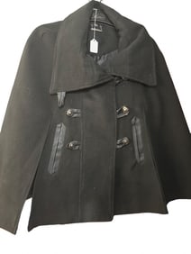 Black Jou Jou Wool Peacoat W/Button Front