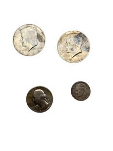 2 U.S Kennedy Half Dollars 1964-1965, One Quarter 1950, & One Dime 1923: 2 U.S Kennedy Half Dollars from 1964 & 1965. One quarter from 1950. One dime from 1923. All coins are in great condition and have been polished as best as is possible.