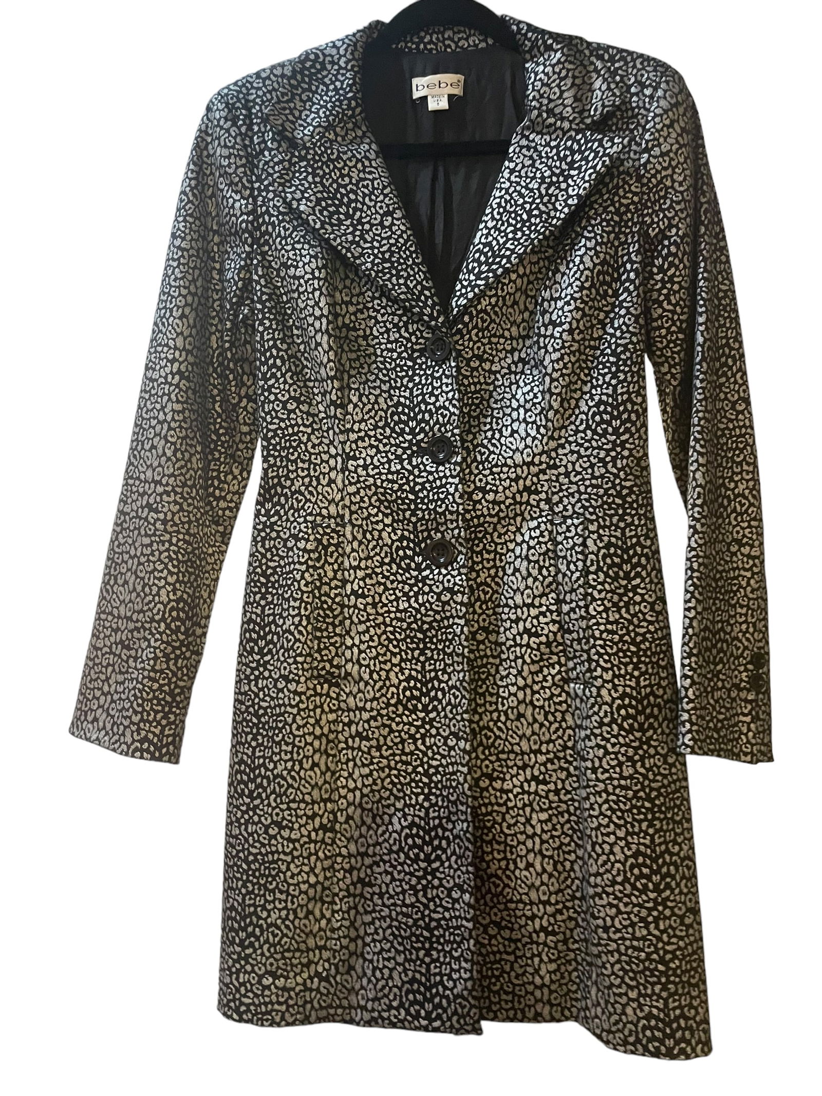 Bebe Leopard Print Black & Silver Suit Jacket SIZE SMALL (1 of 3)