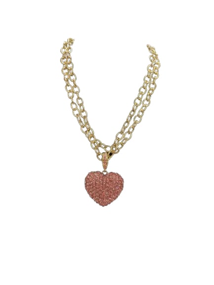 Heidi Daus Heidi's Love Locket Pink Crystal Heart Pendant Necklace: Bronze tone necklace with toggle clasp closure and large pink crystal heart locket, in like new condition.