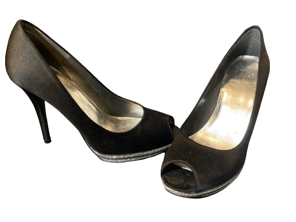 Stuart Weitzman Heels: Black Rhinestone heeled Stuart Weitzman shoes. So glam and luxurious! Size 7.5