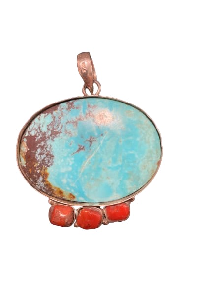 Red & Blue Turquoise 925 Sterling Silver Pendant & Earring Set (1 of 2)