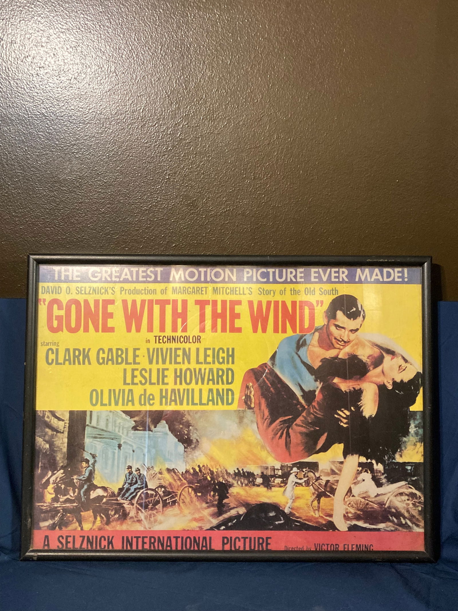 Framed Gone With The Wind Movie Poster: Framed but believed to be authentic movie theater poster. Not the original release but over 40 years old