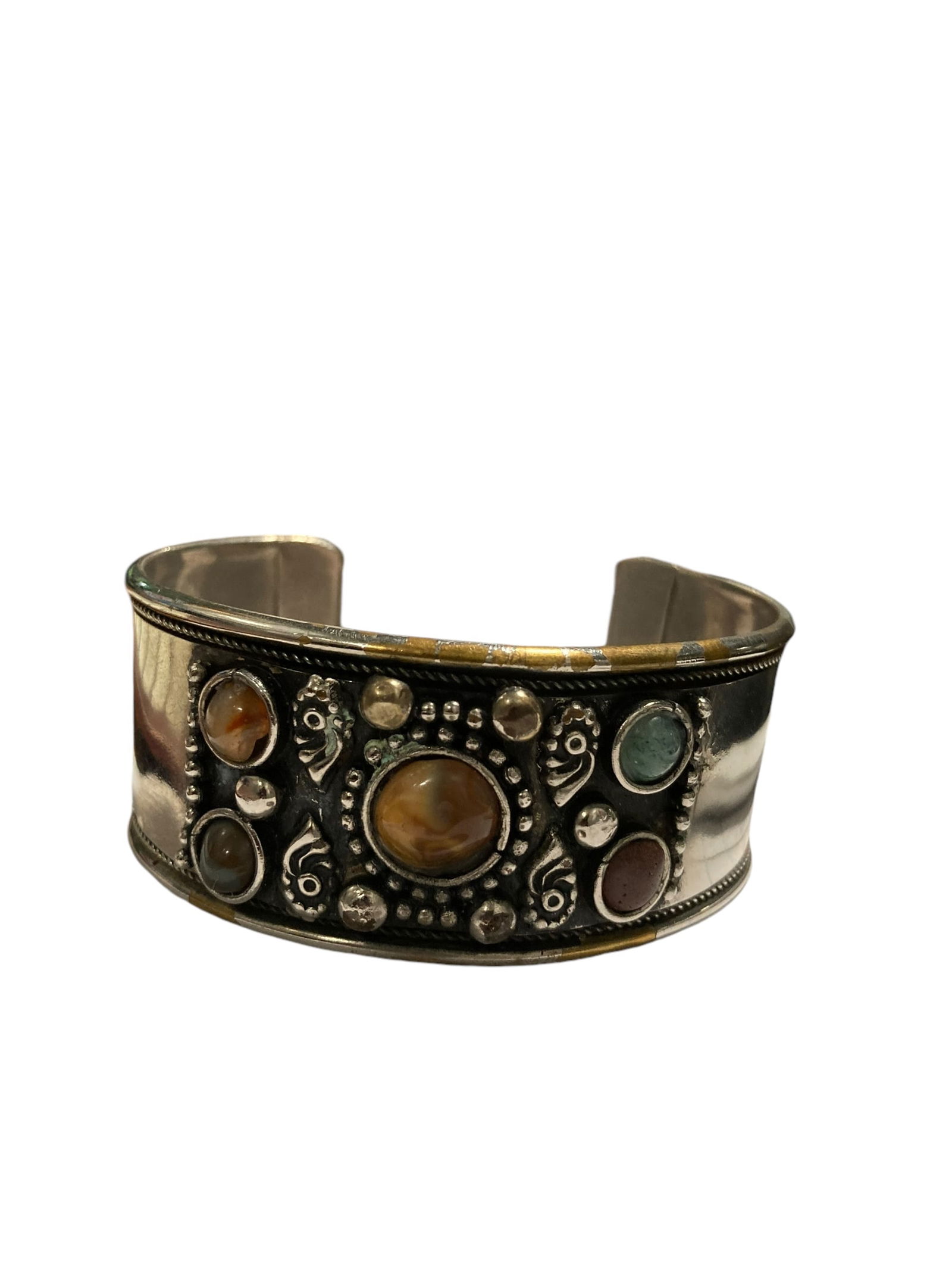 True Turquoise Silver Tone Semi-Precious Stone Cuff Bracelet (1 of 4)