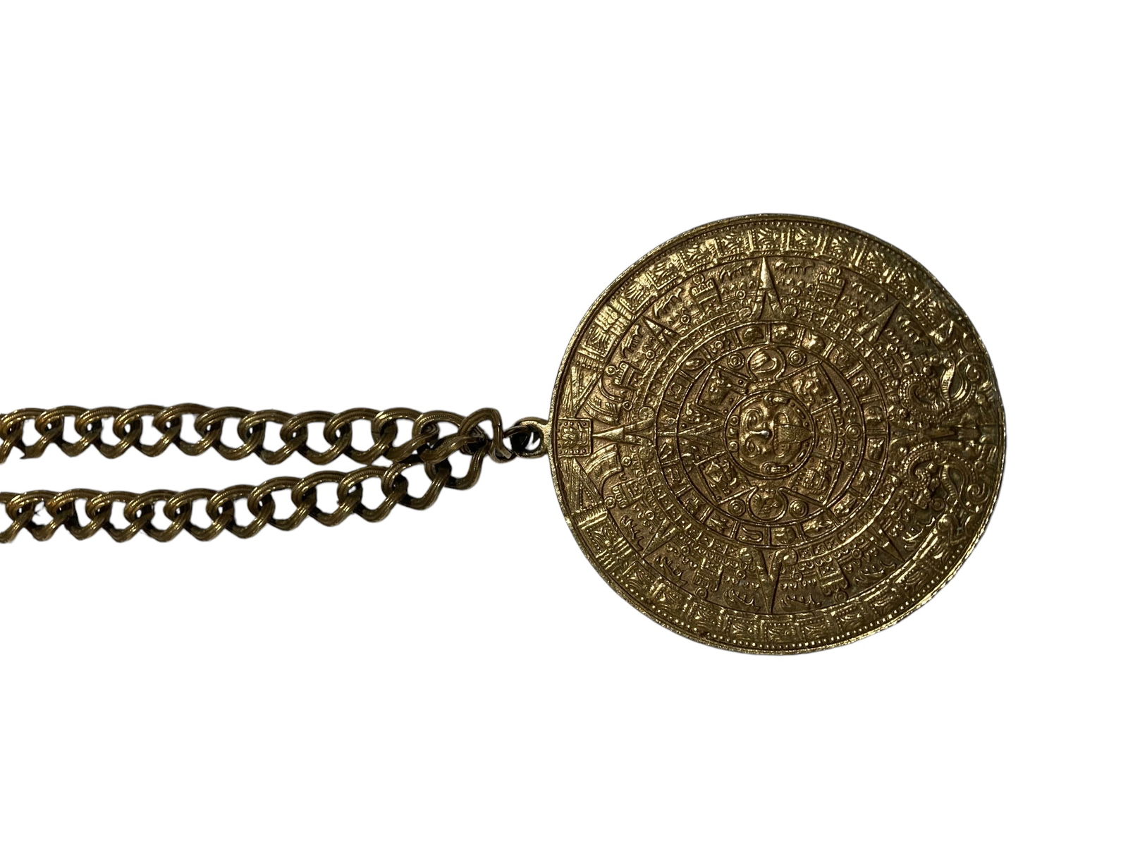 Sterling Silver Gold Tone Double Sided Aztec Calendar Large Pendant Necklace (1 of 5)