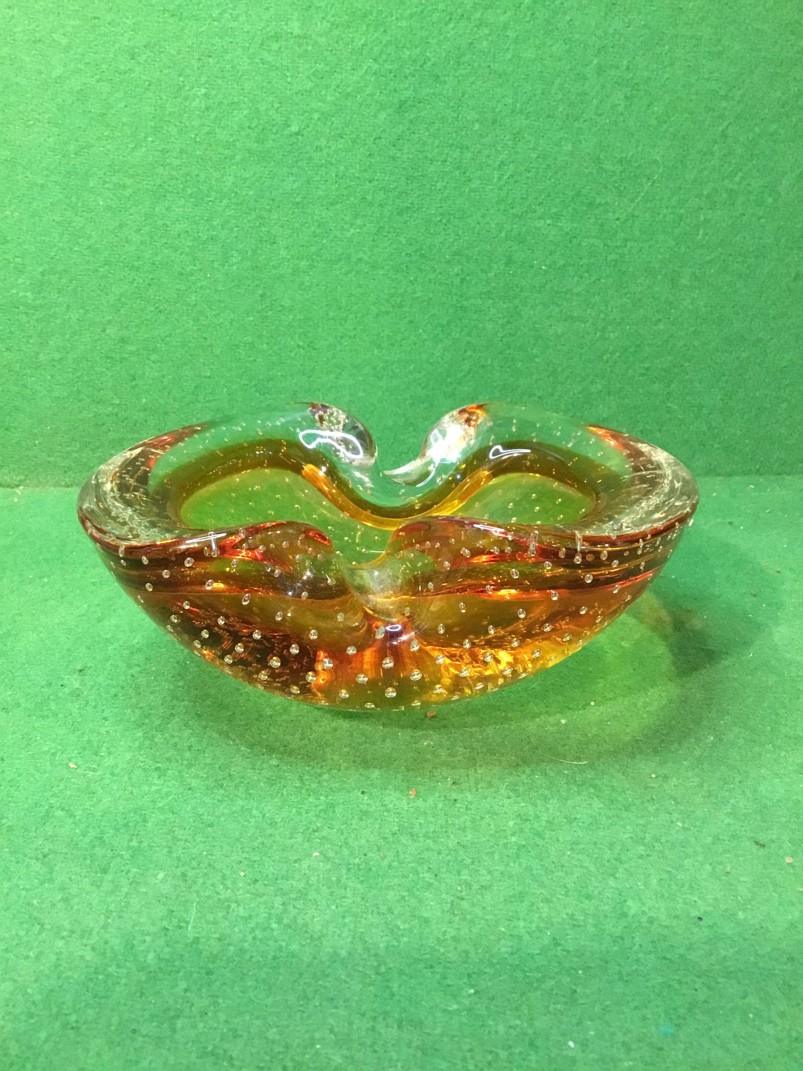 Vintage Alfredo Barbini Murano Glass Cigar Ashtray Amber w/ Bubbles (1 of 3)