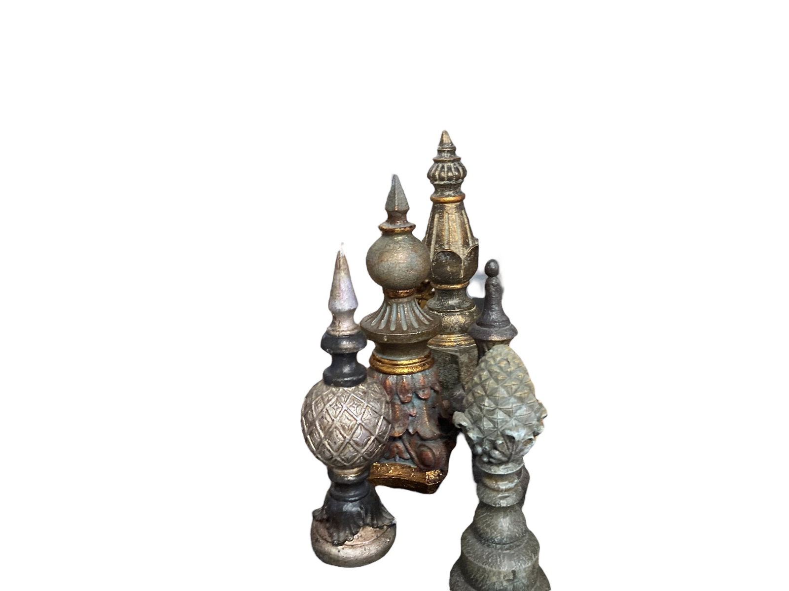 LOT OF 5 Vintage Decorative Finials: Lot of 5 decorative finials. Each finial differs in size, shape, maker and material. All are in good to great condition.