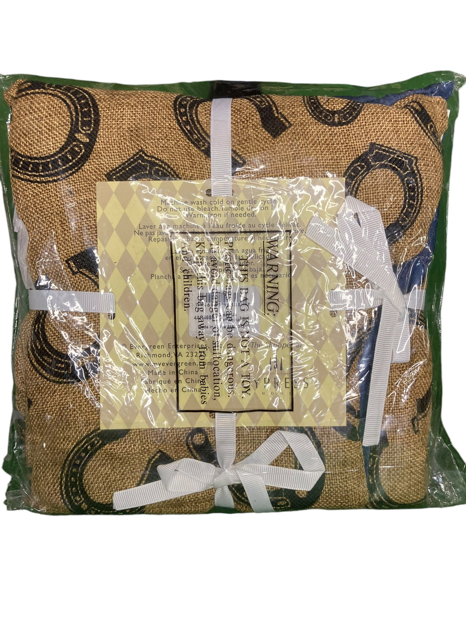 Flavorful Fashions Horse Shoe Burlap Apron OS NWT: Flavorful Fashions burlap apron with navy blue trim. Free size, new in packaging!