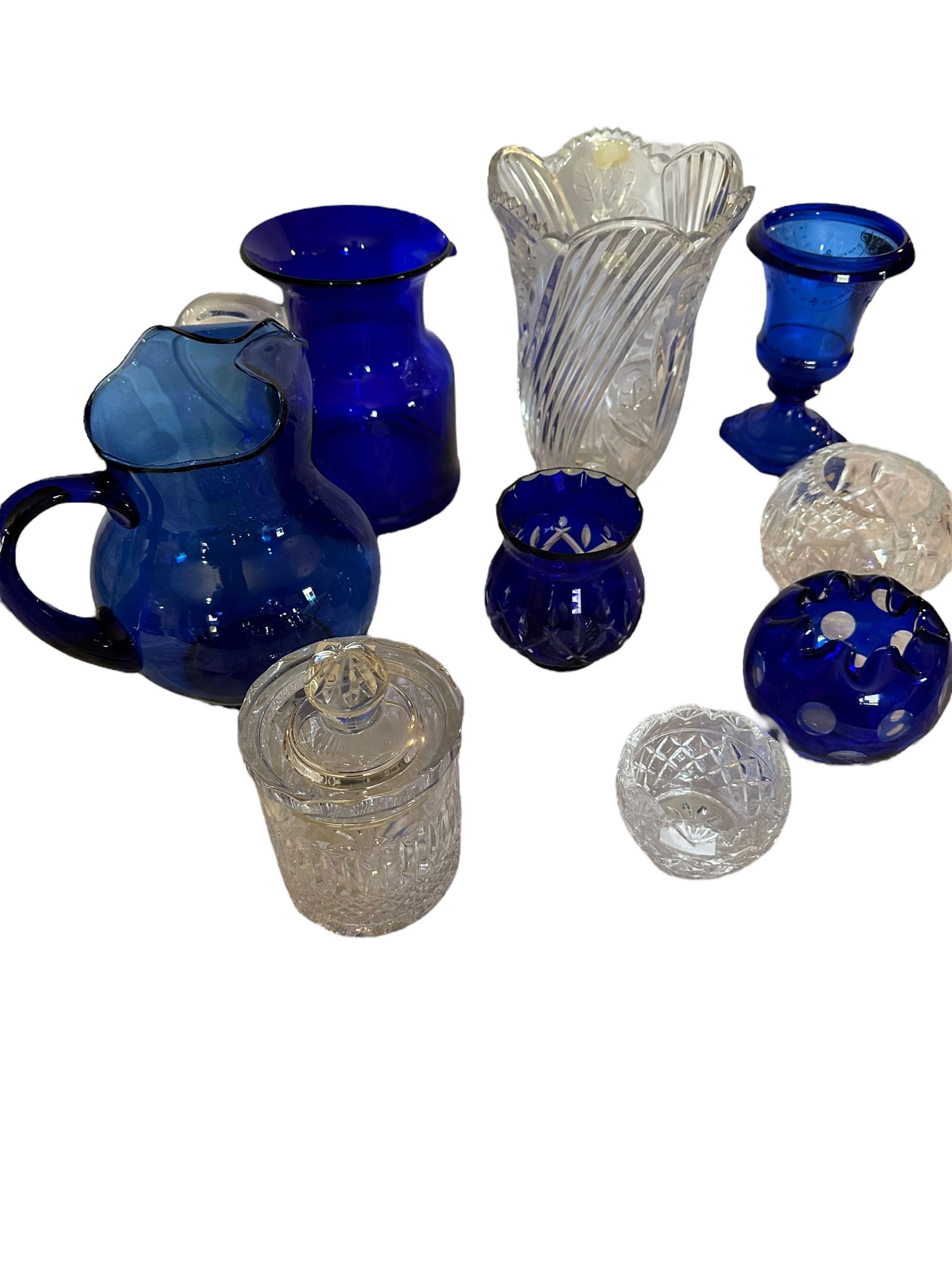 LOT OF 9 Cobalt Blue Glass Cut Crystal Pieces (1 of 2)