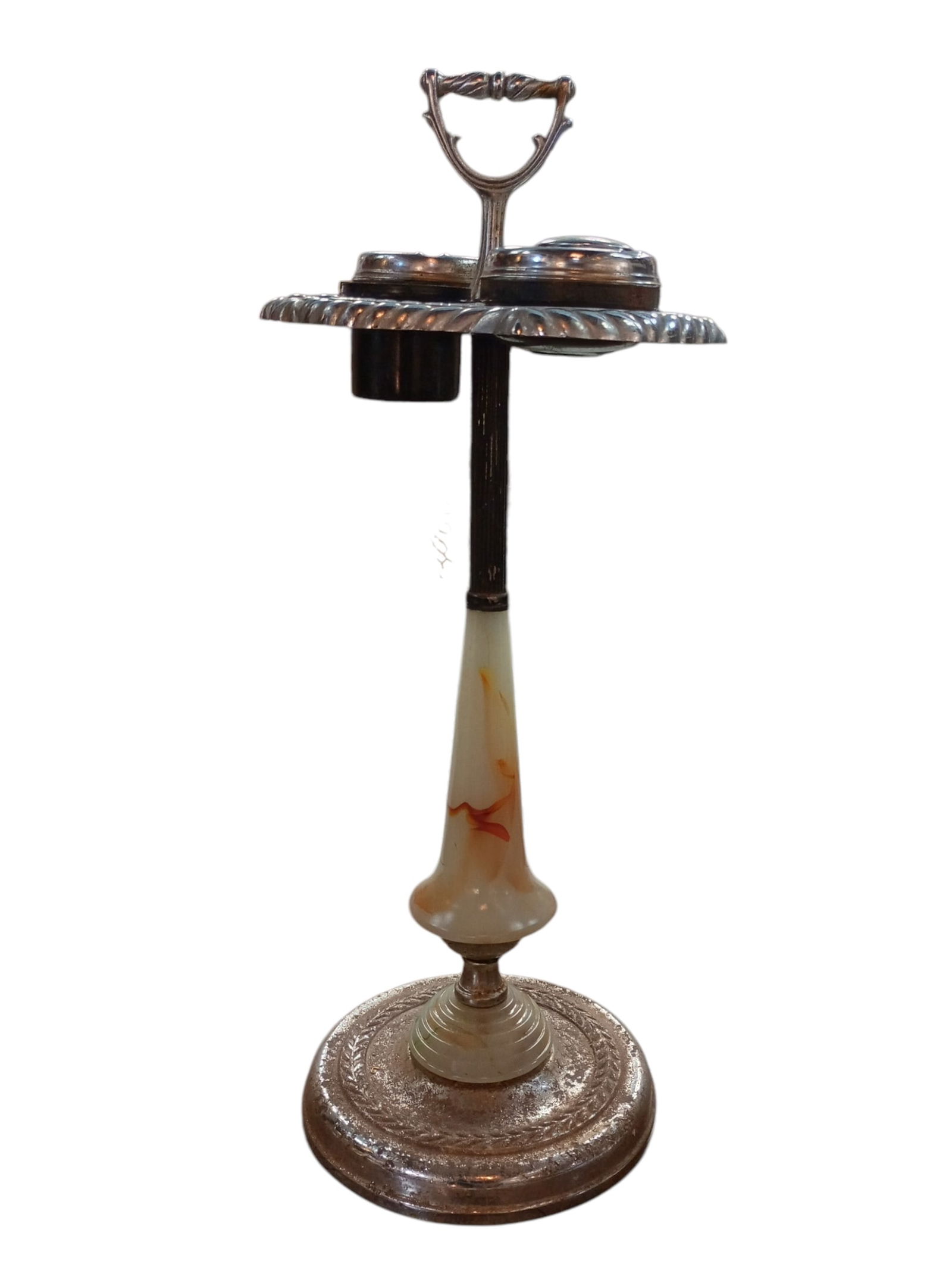 Antique Art Deco Chrome SLAG Glass Ash Tray/Smoking Stand (1 of 2)