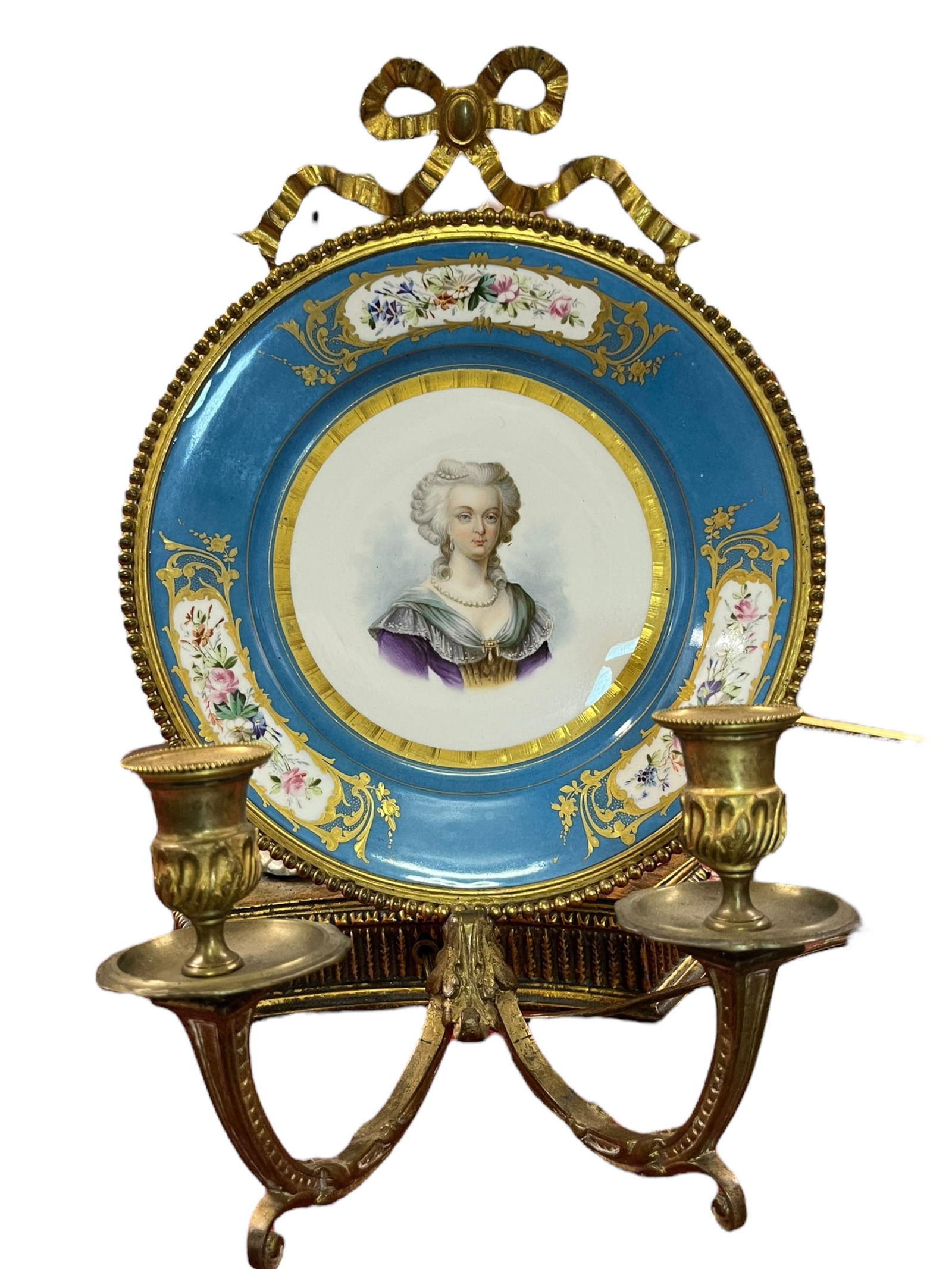 SEVRES Hand Painted Marie Antoinette Plate Sconce MARKED (1 of 6)