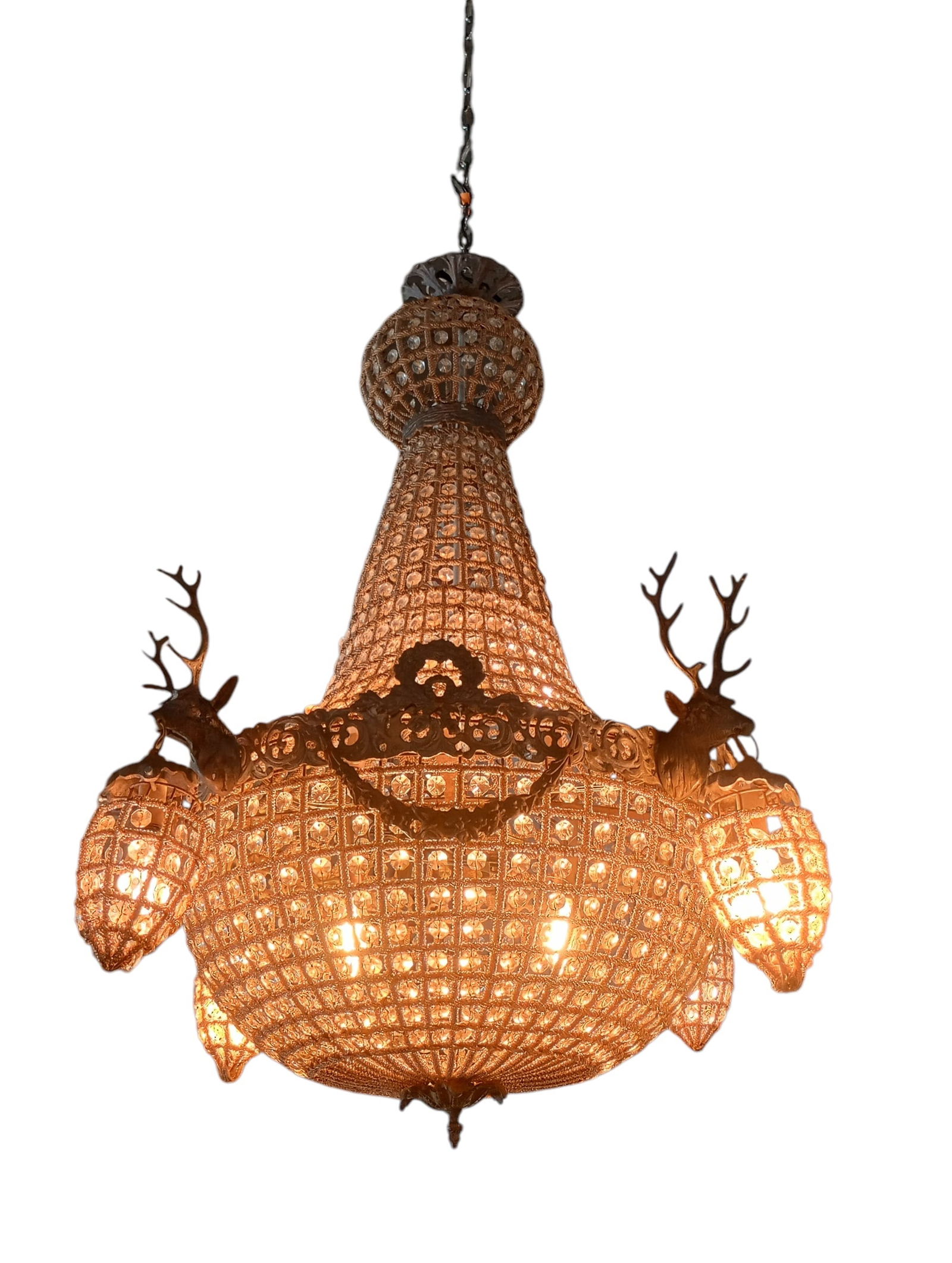 Stunning Antique French Empire Stag Head Chandelier ADAPTED FOR US WIRING (1 of 3)