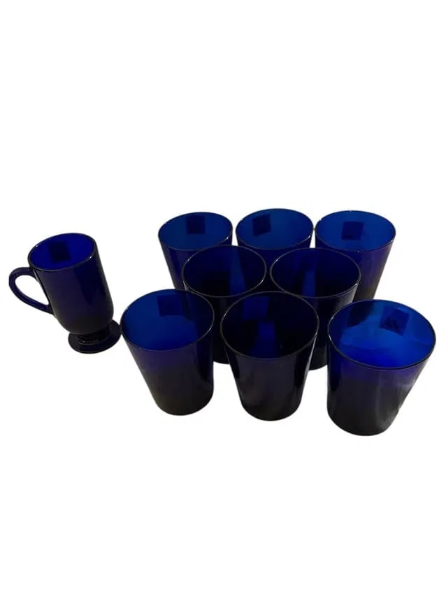 LOT of 9 Cobalt Blue Glass Drinking Glasses (1 of 1)