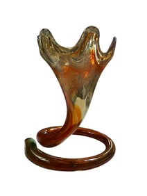 Hand Blown Orange Art Glass Cornucopia Vase