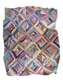 Antique Handmade Rustic Unfinished Quilt Top 77 x 61