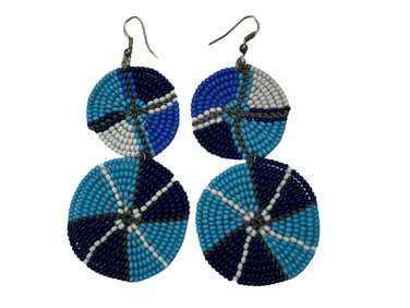 Hand Beaded Blue Tribal Statement Earrings