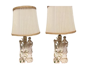 SET OF 2 Vintage WALES Victorian Colonial Couple Figurine Lamp